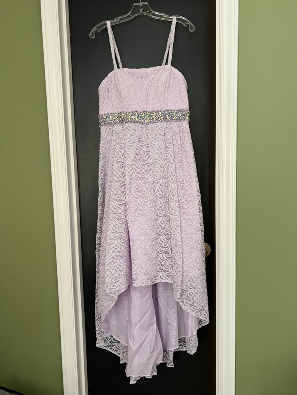 Lilac Lace High-Low Party Dress for Juniors with Beaded Waist